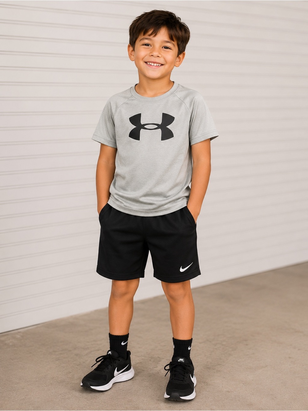 Under Armour Boys' Light Gray Tee with Black Logo